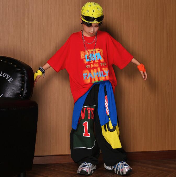 乐天商城 - 赤トップス ダンス衣装 半袖トップス ガーコパンツ 子供ジャズダンス衣装 ヒップホップダンス衣装 舞台演出服 演出服ダンス衣装 男の子 jazz hiphop かっこいい ダンス衣装 学園祭 文化祭 舞台衣装 可愛いチアダンス衣装卒業式入学式イベント運動会110-180cm