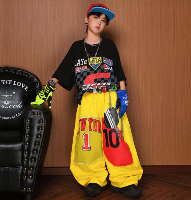 乐天商城 - 黄色パンツ ダンス衣装 黒トップス ダンス衣装 半袖トップス ガーコパンツ 子供ジャズダンス衣装 ヒップホップダンス衣装 舞台演出服 演出服ダンス衣装 男の子 jazz hiphop ダンス衣装 学園祭 文化祭 舞台衣装 可愛いチアダンス衣装卒業式入学式イベント運動会110-180cm