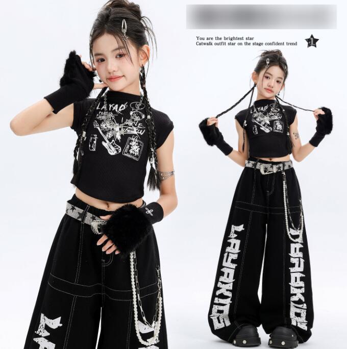 樂天商城 - 袖なし黒トップス 女の子ジャズダンス衣装 黒パンツ 子供ジャズダンス衣装 ヒップホップダンス衣装 舞台演出服 演出服ダンス衣装 jazz hiphop かっこいい ダンス衣装 学園祭 文化祭 舞台衣装 可愛いチアダンス衣装卒業式入学式イベント運動会110-180cm