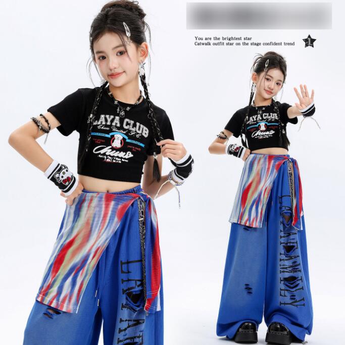 乐天商城 - 半袖トップス 女の子ジャズダンス衣装 臍出し 子供ジャズダンス衣装 ヒップホップダンス衣装 舞台演出服 演出服ダンス衣装 jazz hiphop かっこいい ダンス衣装 学園祭 文化祭 舞台衣装 可愛いチアダンス衣装卒業式入学式イベント運動会110-180cm