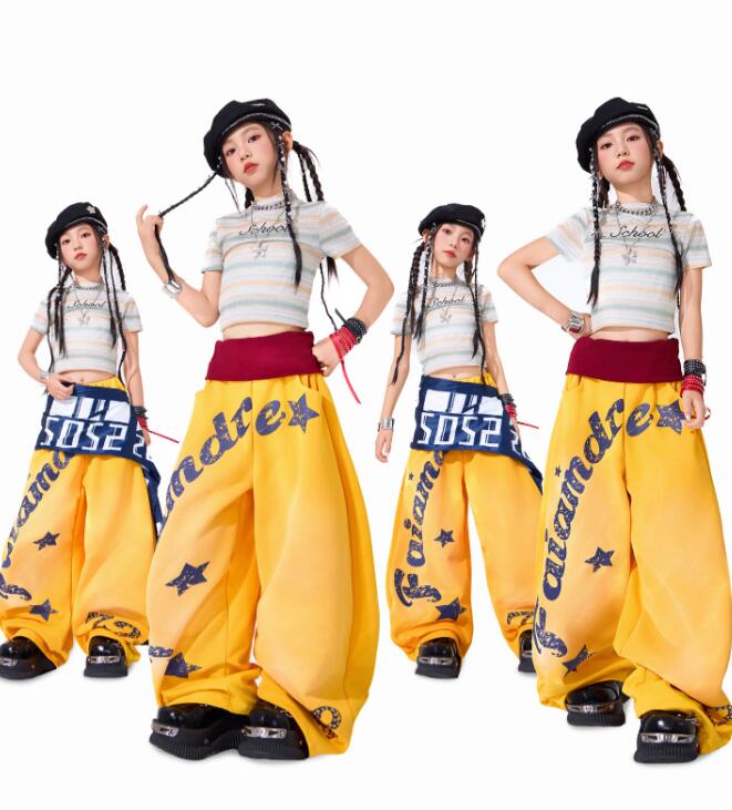 樂天商城 - 立ち襟トップス ボーダー女の子ジャズダンス衣装 子供ジャズダンス衣装 ガーコパンツ ヒップホップダンス衣装 舞台演出服 演出服ダンス衣装 jazz hiphop かっこいい ダンス衣装 学園祭 文化祭 可愛いチアダンス衣装卒業式入学式イベント運動会110-180cm