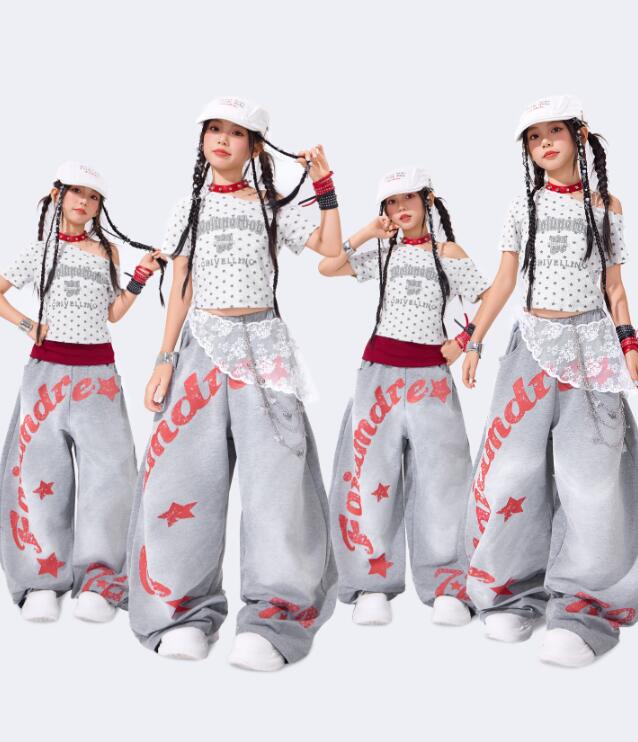 樂天商城 - ドット柄トップス 半袖女の子ジャズダンス衣装 子供ジャズダンス衣装 ガーコパンツ ヒップホップダンス衣装 舞台演出服 演出服ダンス衣装 jazz hiphop かっこいい ダンス衣装 学園祭 文化祭 可愛いチアダンス衣装卒業式入学式イベント運動会110-180cm