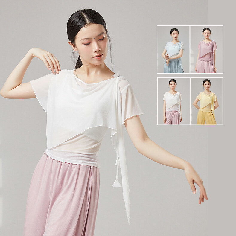 樂天商城 - ダンストップス 半袖 メッシュ シースルー 半袖 バレエトップス モダンダンス トップス 練功服 レディース レッスン着 古典ダンス衣装 着痩せ 発表会 古典舞踊 社交ダンス 練習着 舞台 演出服 団体服 ヨガ 新体操 バレエ 普段着 ダンス授業 柔らかい おしゃれ エレガント