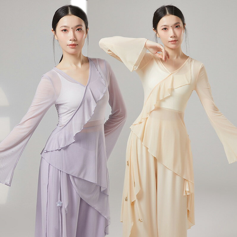 樂天商城 - 長袖ダンストップス3色 バレエトップス モダンダンス トップス 練功服 ゆったりガウチョパンツセット レディース レッスン着 古典ダンス衣装 発表会 古典舞踊 社交ダンス 練習着 舞台 演出服 団体服 ヨガ 新体操 バレエ 普段着 ダンス授業 柔らかい おしゃれ エレガント