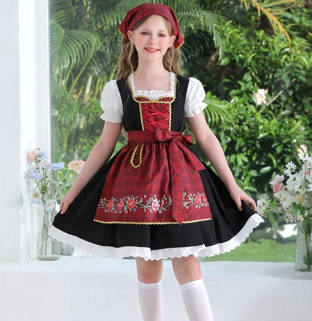 maybe02shopの子供 ハロウィン コスプレ衣装 女の子 ドイツワンピース キッズ ミドル丈 ワンピース ゴシック風 ラッパ袖 ワンピース 民族風 ワンピース コスプレ ワンピース ハロウィン コスプレ ステージ衣装｜アングル2