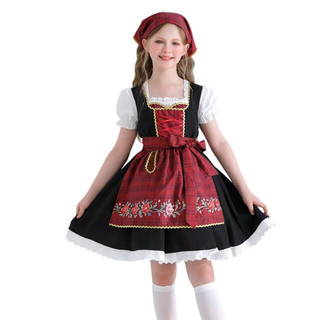 子供 ハロウィン コスプレ衣装 女の子 ドイツワンピース キッズ ミドル丈 ワンピース ゴシック風 ラッパ袖 ワンピース 民族風 ワンピース コスプレ ワンピース ハロウィン コスプレ ステージ衣装