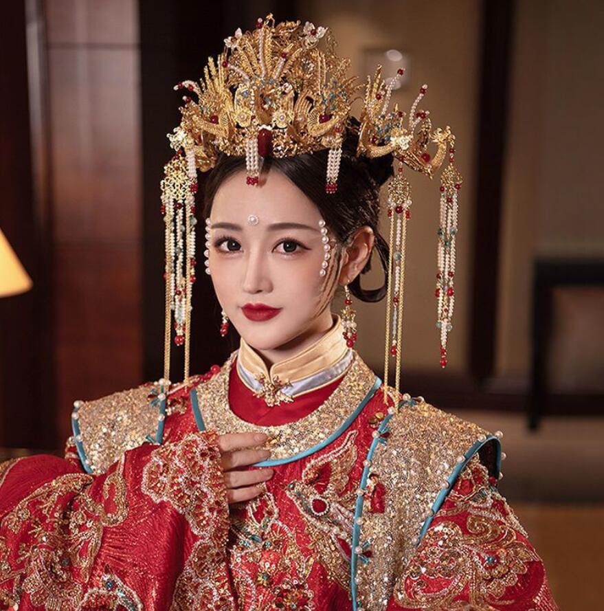 王冠皇后用 コスプレ髪飾り漢服髪飾り 中国風ウエディングドレス髪飾り豪華 フリン...