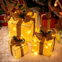 飾りボックス ギフトボックス クリスマス リボン プレゼントボックス 飾りライト LED イルミネーションライト ツリートップ 3個セット 室内 室外 タイム設...
