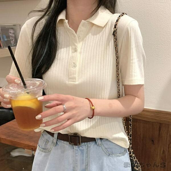 Rakuten - クロップド丈リブ襟付き半袖Tシャツ レディース クロップド丈tシャツ 夏 デイリー 半袖Tシャツ レディース ショート丈 半袖 ショート丈 リブス