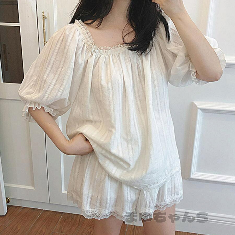 Rakuten - ルームウェア レディース 春夏 上下セット 半袖 ス 短パン ショートパンツ レース フリル 可愛い