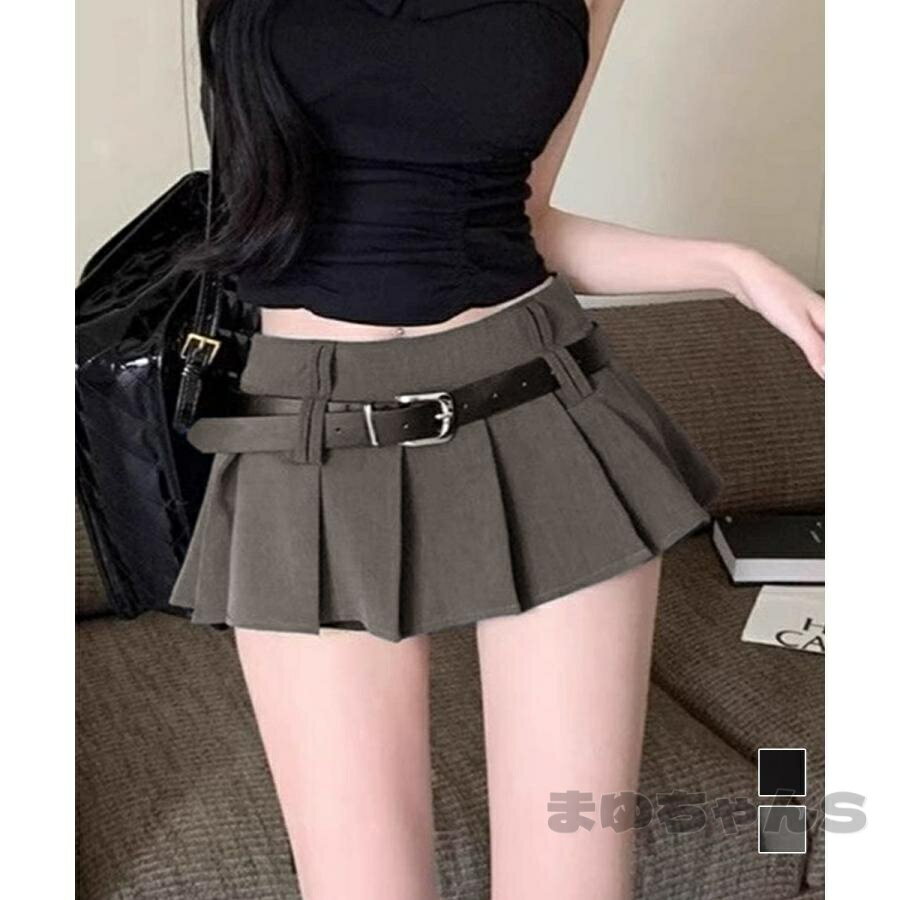 Rakuten - ミニスカートベルト付きプリーツスカート