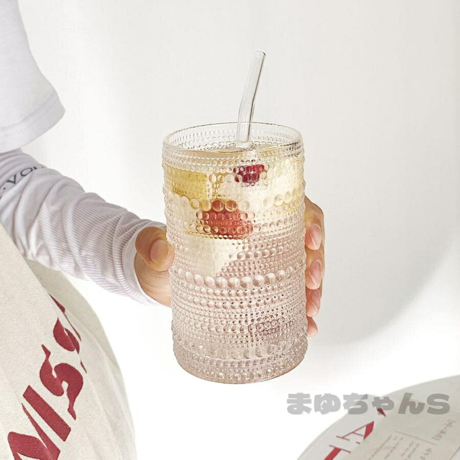 Rakuten - グラス レトロ エンボス加工 デザイングラス 耐熱ガラス コップ タンブラー カップ おしゃれ かわいい 可愛い 韓国スタイル 北欧 耐熱 食器