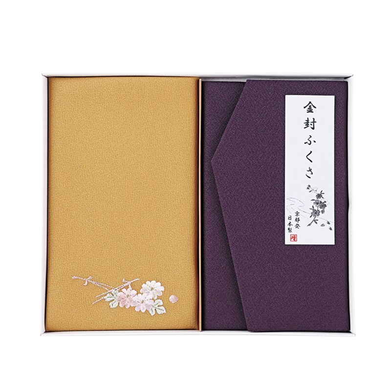 乐天商城 - 刺繍入り金封包み＆金封ふくさ 金茶/紫 H360