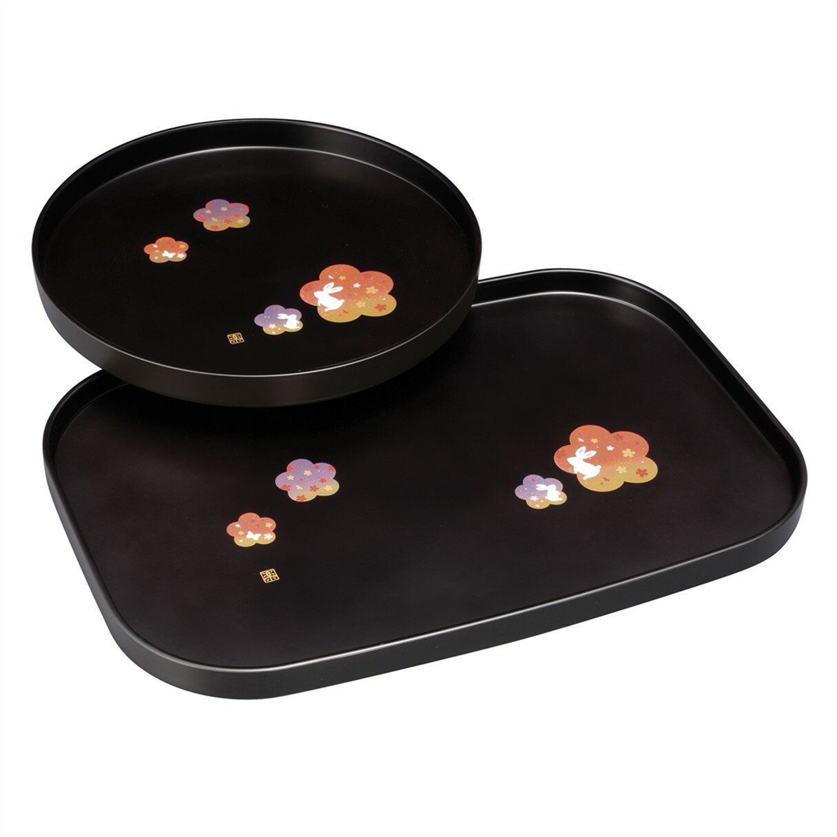Rakuten - 紀州塗 花舞うさぎ 丸盆・長手盆セット 2205031