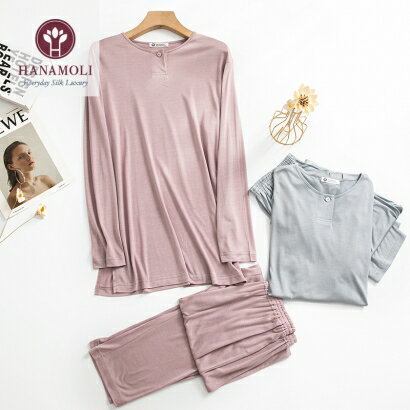 気持ち良い肌触り　シルクニット ひとつボタン パジャマ風合い柔らかなシルク健康パジャマ丸首/サイドスリット入り 　MとL グレーとピンク をご用意 肌触りしなやかオールシーズン対応シルク100％ 着こなしやすい無地 中国製/ギフト包装無料