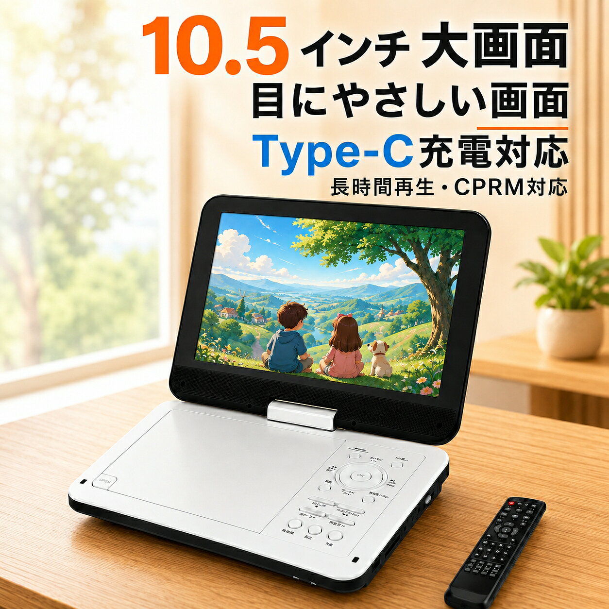 三大特典★8/15限定5P★ポータブルdvdプレーヤー 12.5型 【1年保証 type-c急速充電 目の保護モード搭載】10.5インチ液…
