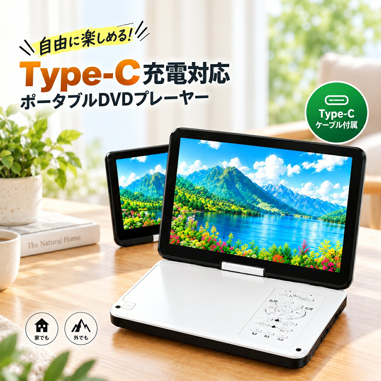 三大特典★9/19迄限定601円OFF★ ポータブルdvdプレーヤー 12.5型 【1年保証 type-c急速充電 目の保護モード搭載】10.5インチ液晶 cdプレーヤー 5時間連続再生 dvdプレイヤー 270°回転 CPRM対応 レジューム機能 SDカードUSBに対応 操作簡単 持ち運び 軽量 子供/お年寄り向け