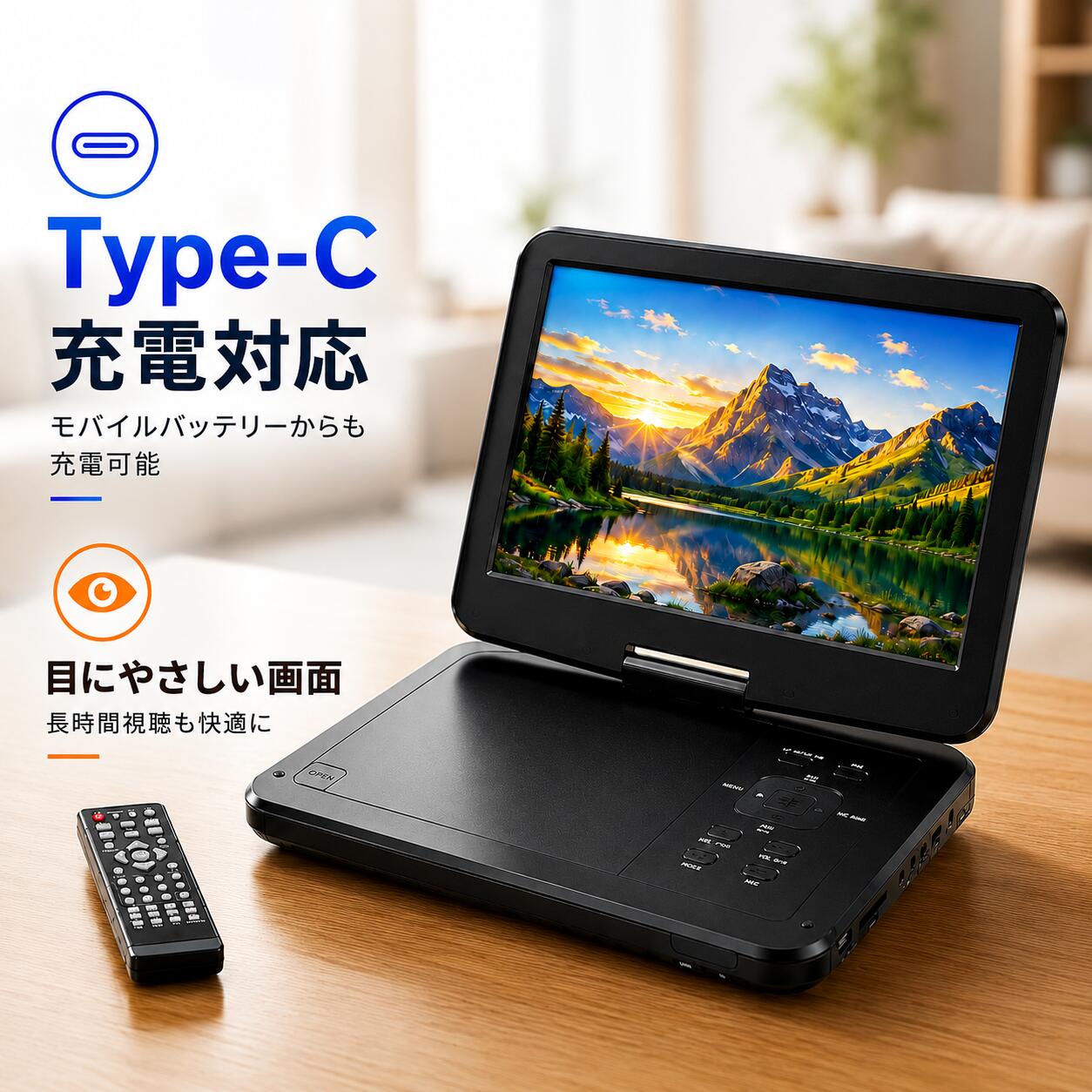 ★9/19迄限定601円OFF★ポータブルdvdプレーヤー【2年保証】【type-c急速充電 目の保護モード】 12.5型 10.5インチ液晶 cdプレーヤー【リモコン&リモコン用電池付 】5時間連続再生 リージョンフリー CPRM対応 レジューム機能 TV同期 SDカード/USBに対応 父の日