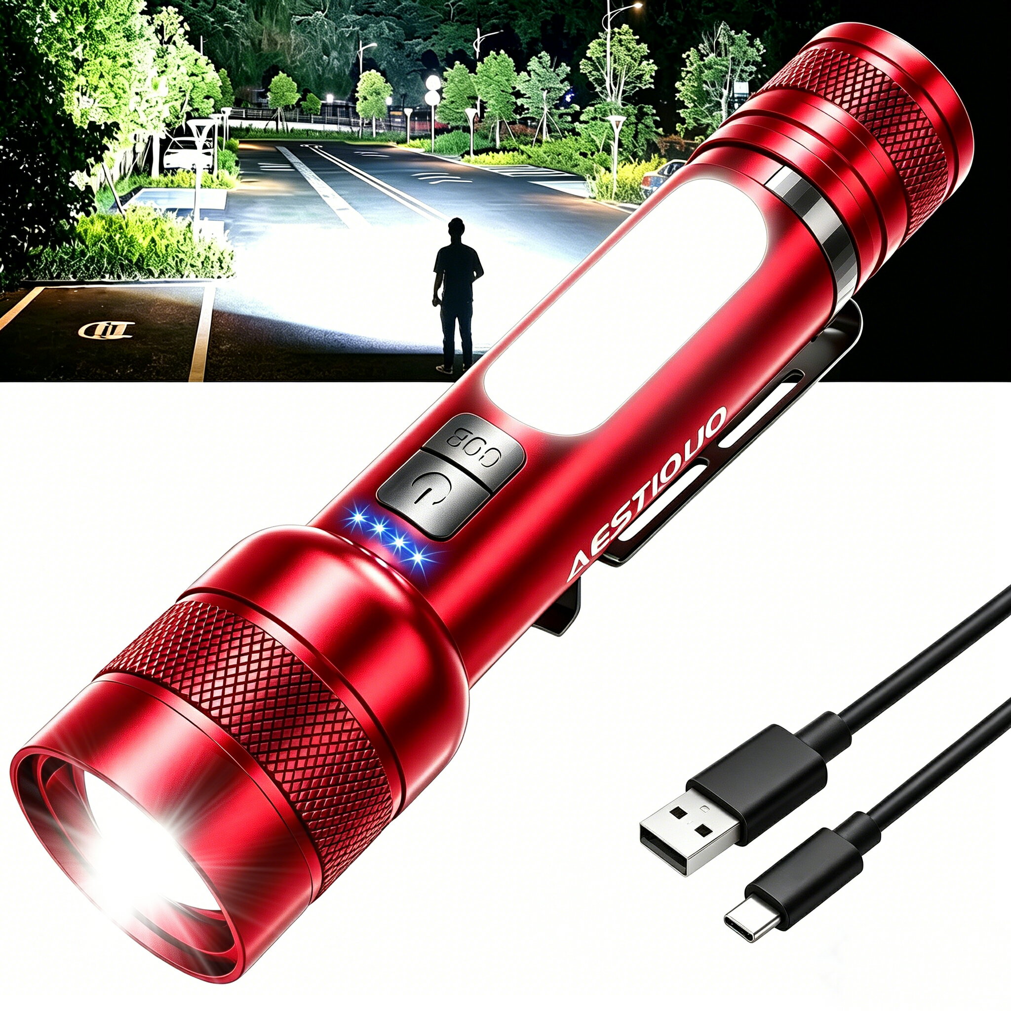 25000ルーメン 超高輝度LED懐中電灯｜最大照射500m・152g超軽量｜バッテリー残量表示＋9モード調光｜COB作業灯（白・赤・青・赤青点滅）｜TYPE-C双方向充電＆モバイル電源可能｜3000mAh/18650電池｜IP56防水防塵｜アルミ合金製｜防災・登山・キャンプ・停電対策