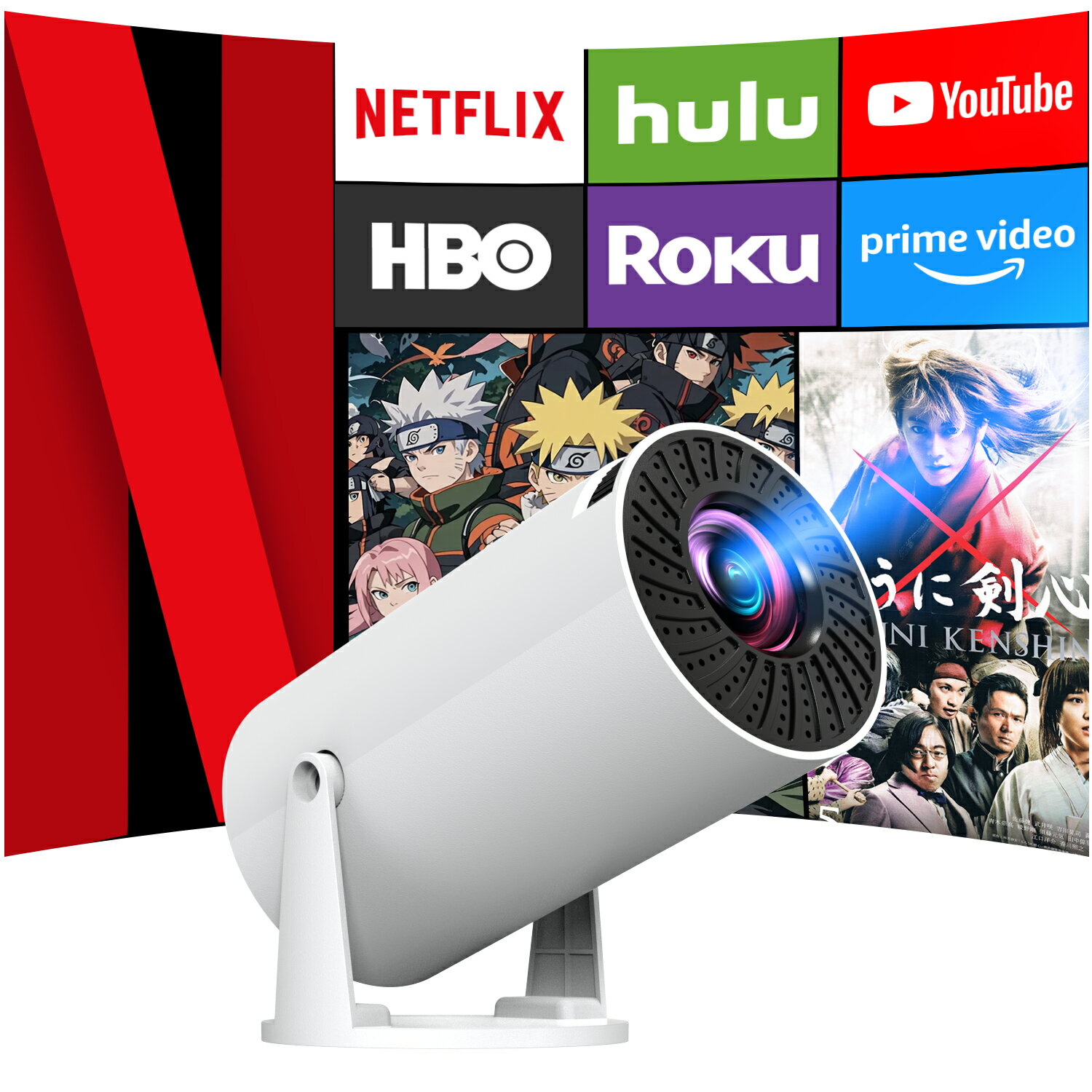 ★3/29迄限定2900円★Alprojec プロジェクター 小型 有線ミラーリング 台形補正 フォーカス Bluetooth5.3 HiFiスピーカー内蔵 ホームプロジェクター 270°回転 1080P 4K対応 50％ズーム式 プロジェクター 天井投影 fire tv stick必要 スタンド一 ギフト