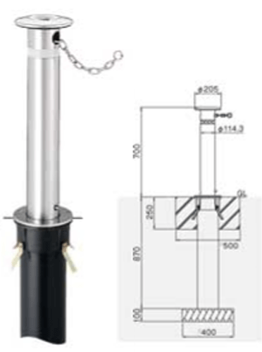 【帝金】バリカー 上下式スタンダード KS-10C クサリ内蔵型/取替用支柱