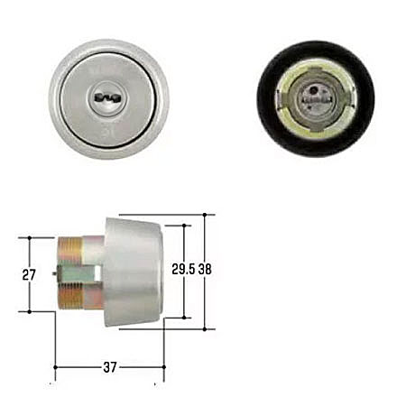 キー3本付き ねじ込み設置タイプ。 DZシリンダーのリングカラー直径が小さいタイプです。（DZ＝44mm、DN＝38mm） 廃番のBH、LDのシリンダーと同じ直径です。　