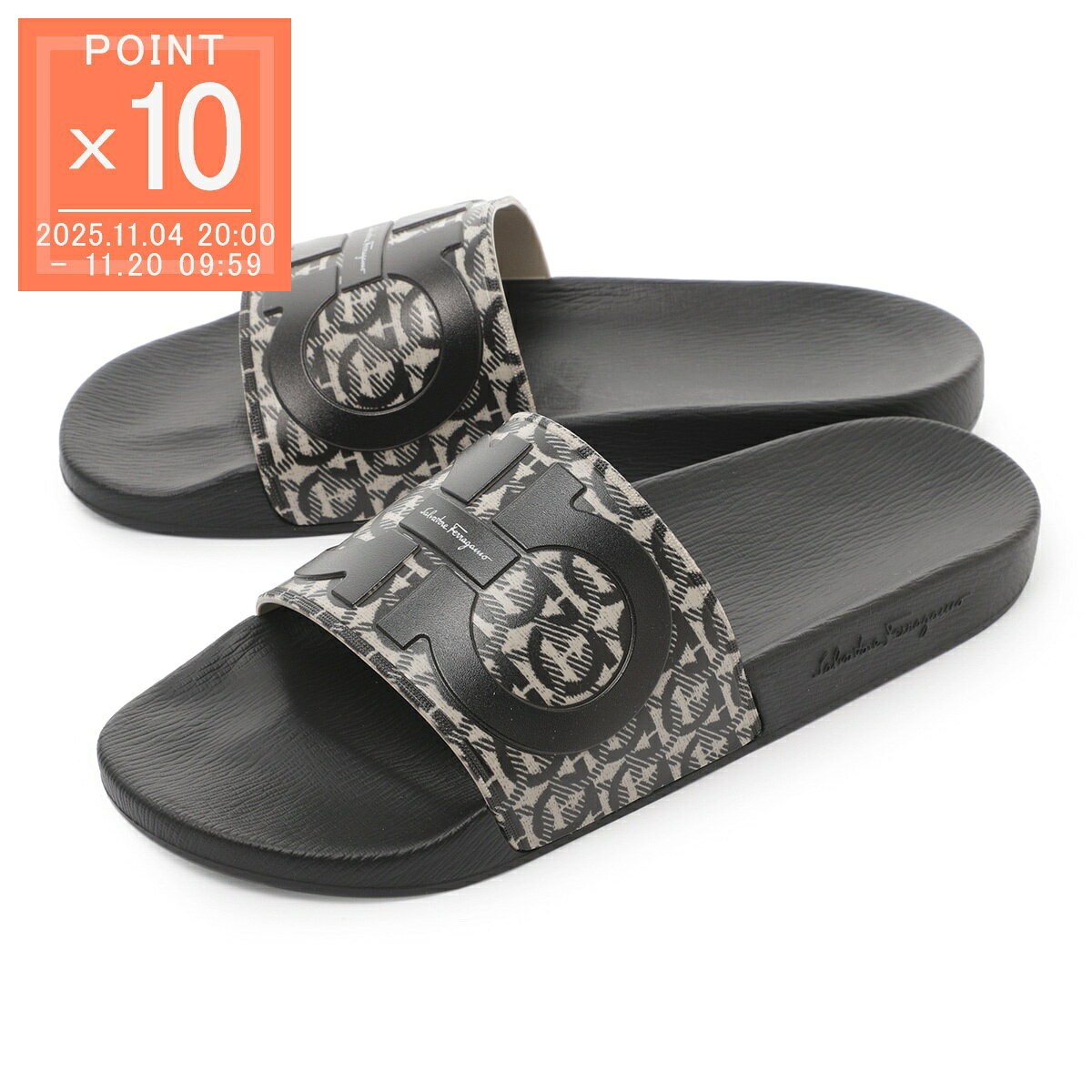 フェラガモ FERRAGAMO スライドサンダル マルチカラー メンズ 大きいサイズあり groove6 02c308 0729248 beige nero gancio【返品送料無料】