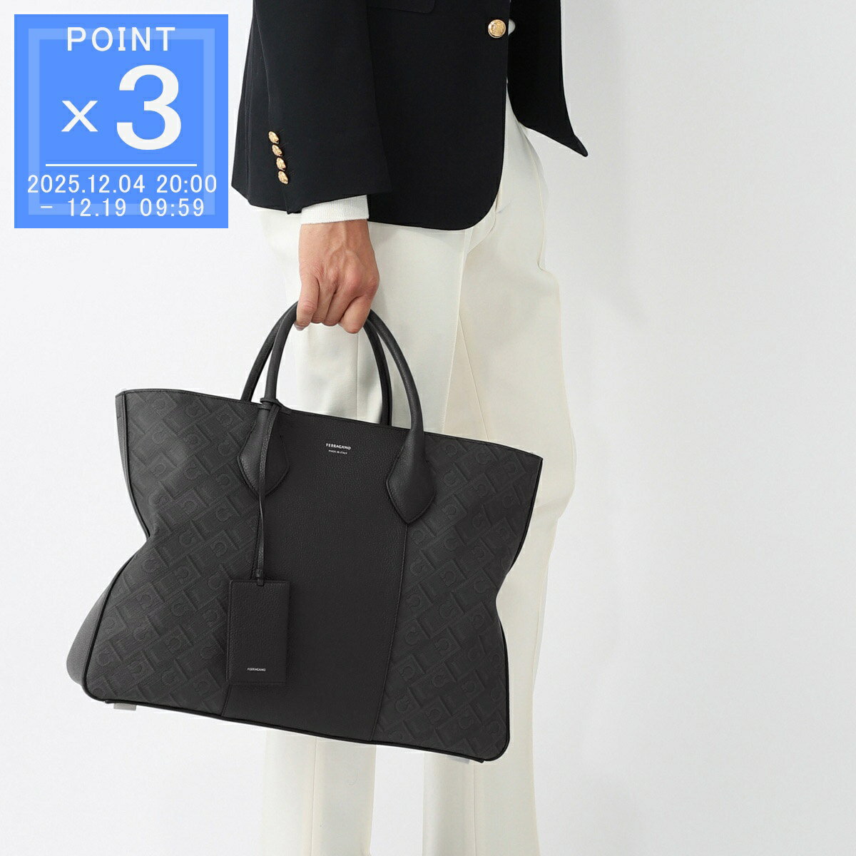 フェラガモ FERRAGAMO トートバッグ 2WAY ショルダーバッグ ブラック メンズ star 241410 779643 nero grigio【返品送料無料】[2025AW]