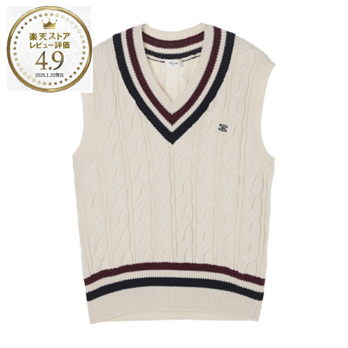 セリーヌ CELINE ニットベスト ベージュ メンズ ry0bm d062 fzv1 PULL SANS MANCHES COL V【返品送料無料】[2025SS]