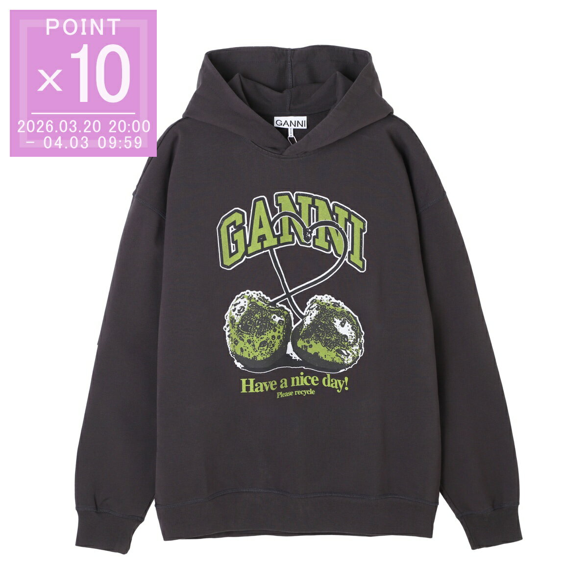 ガニー GANNI パーカ フーディ ブラック レディース t4285 252 phantom ISOLI CHERRIES OVERSIZED HOODIE【返品送料無料】