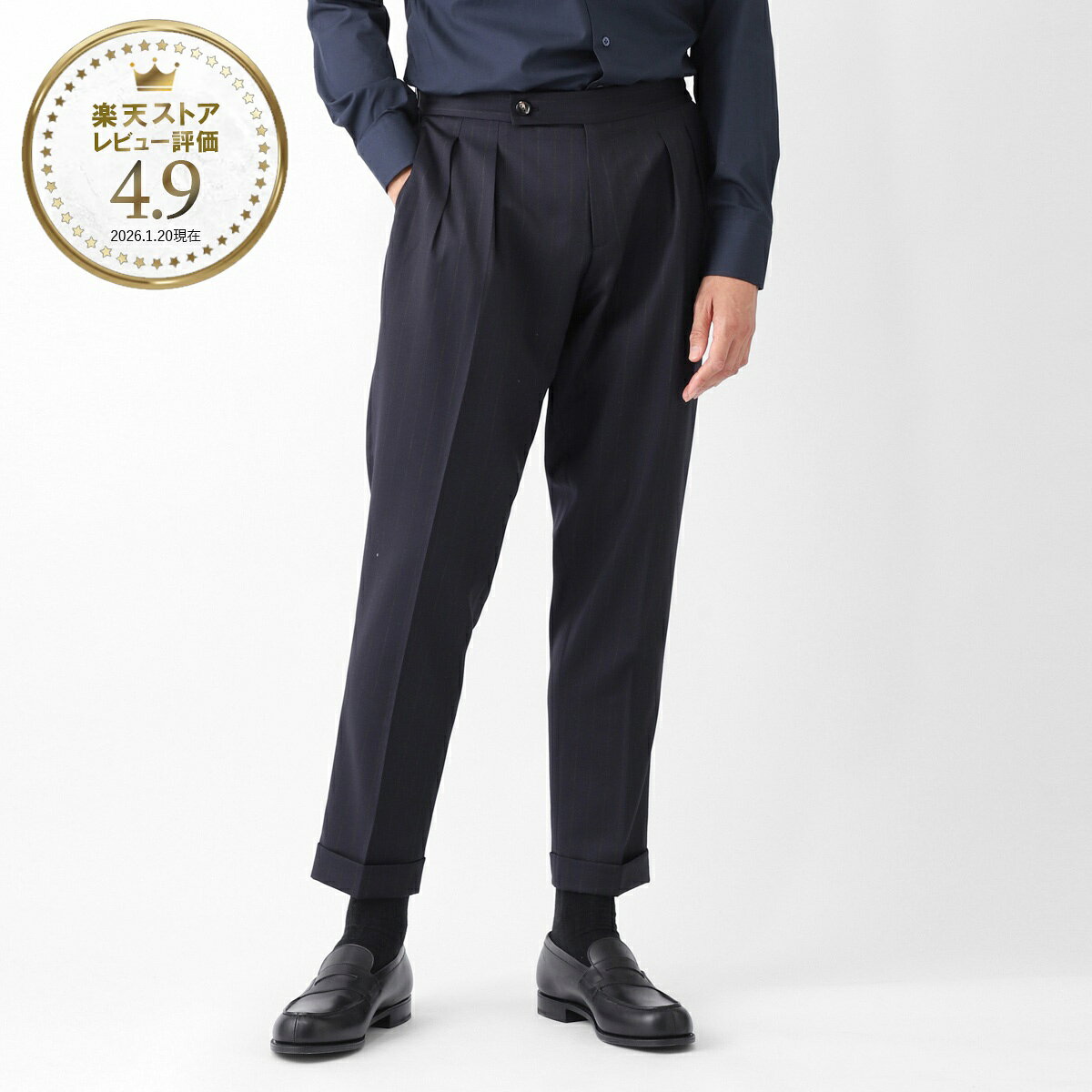 ベルウィッチ BERWICH ツープリーツ スラックス ウールパンツ ブルー メンズ scotch vb1923 navy SCOTCH STRIPED WORSTED WOOL CANONICO