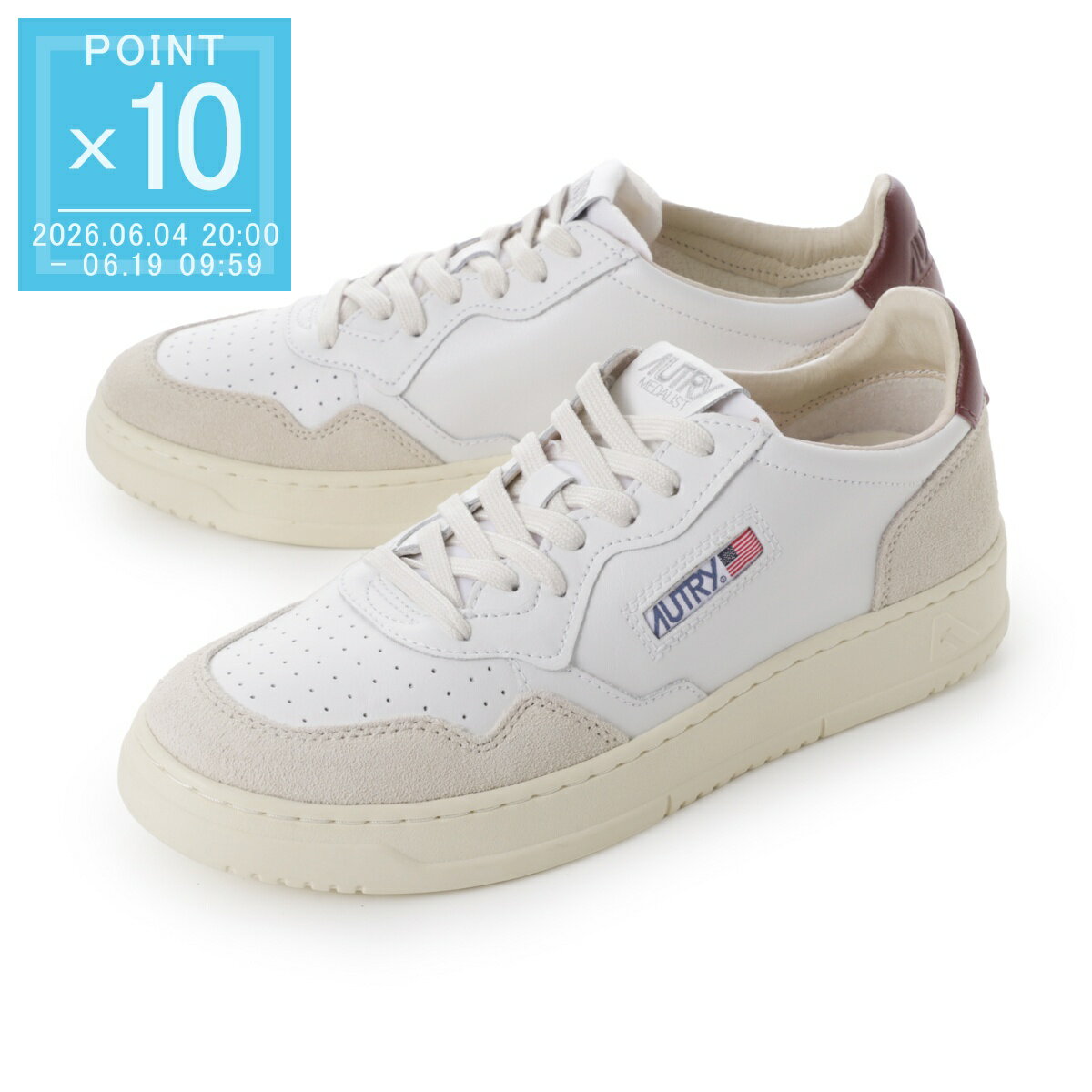 オートリー AUTRY スニーカー ホワイト メンズ 大きいサイズあり aulm ls03 leat suede wht burgund MEDALIST LOW SNEAKERS