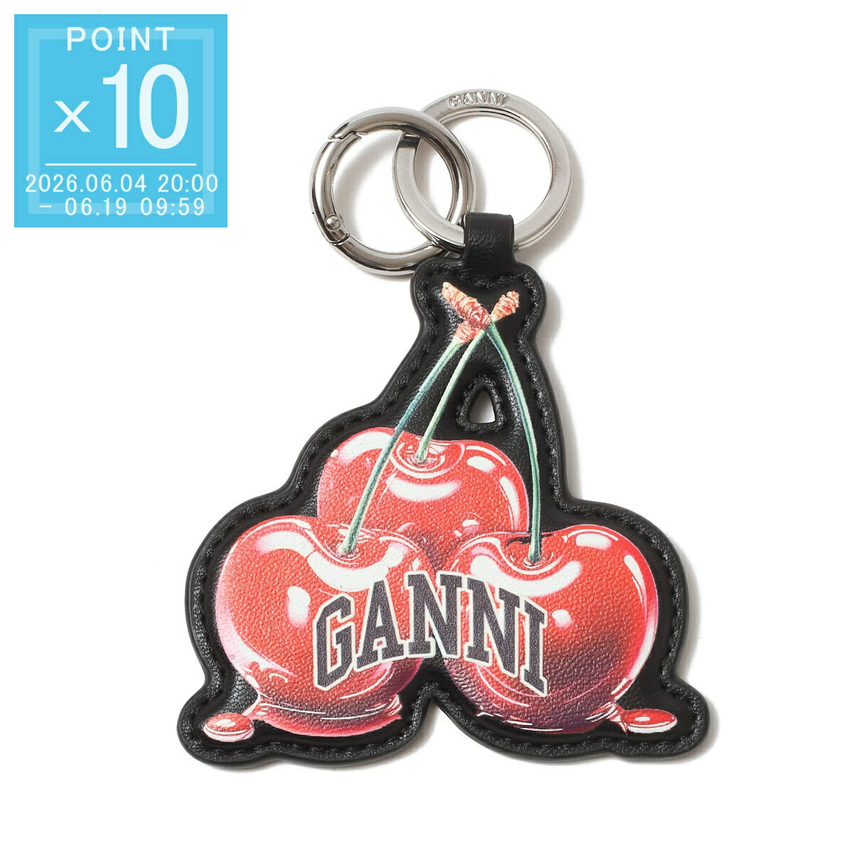Rakuten - 【6/5限定!当選確率1/2!MAX300%POINT BACK!※要エントリー】ガニー GANNI キーリング バッグチャームモチーフ マルチカラー レディース b3010054 099 black CHERRY KEYRING チェリー ロゴ バッグチャーム【返品送料無料】[2026SS]