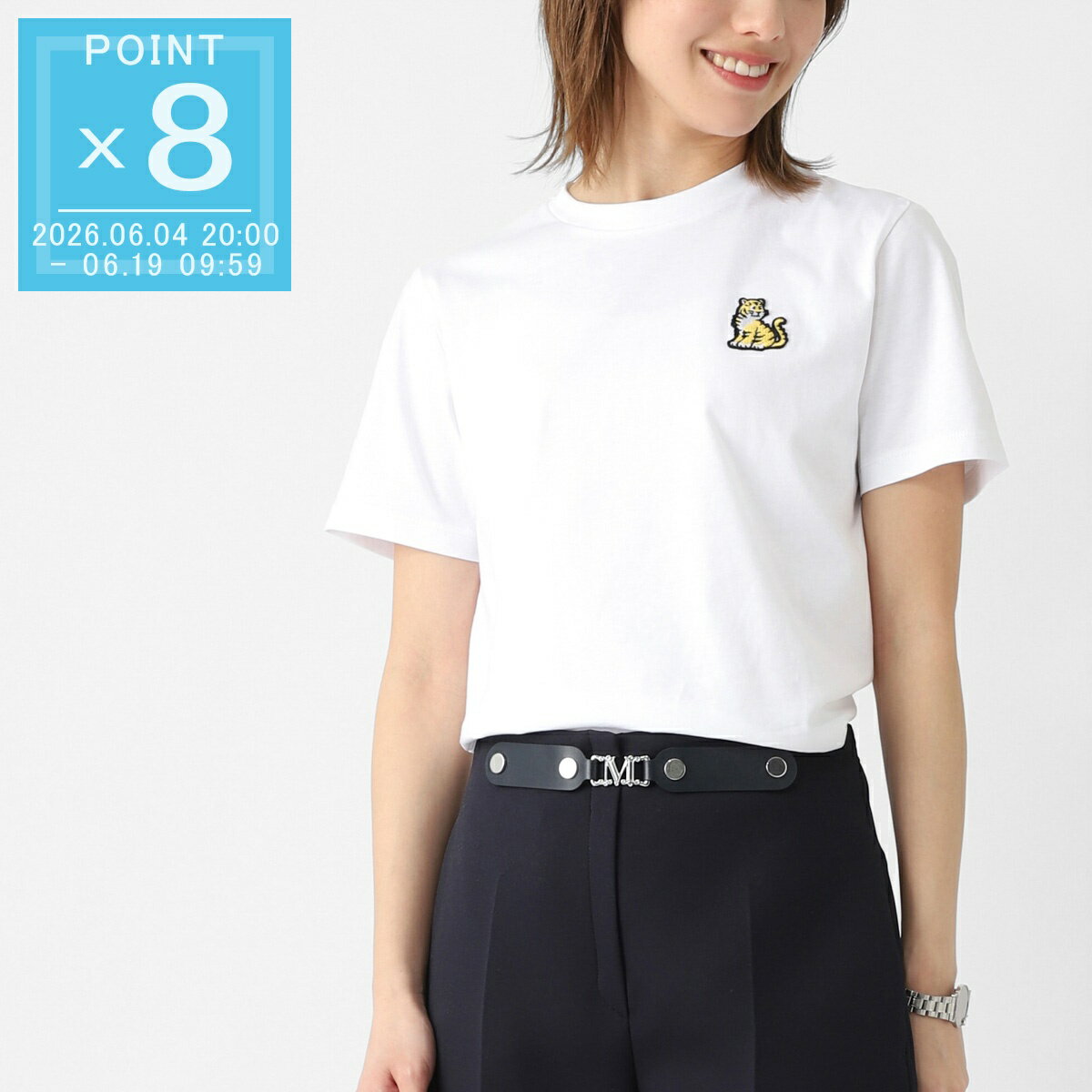 Rakuten - 【6/5限定!当選確率1/2!MAX300%POINT BACK!※要エントリー】ケンゾー KENZO クルーネックTシャツ ホワイト レディース k61700 10p 刺繍タイガーモチーフ プリント ロゴ【返品送料無料】[2026SS]