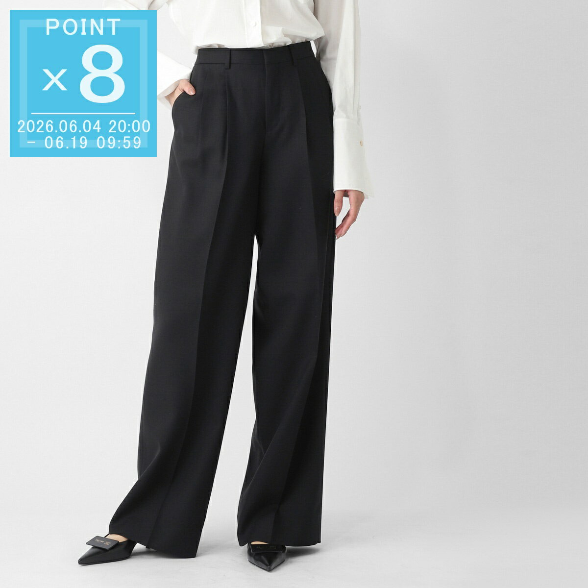 Rakuten - 【6/5限定!当選確率1/2!MAX300%POINT BACK!※要エントリー】セリーヌ CELINE ウールパンツ プリーツパンツ ブラック レディース rp07b 673d 38ub PLEATED TROUSERS【返品送料無料】