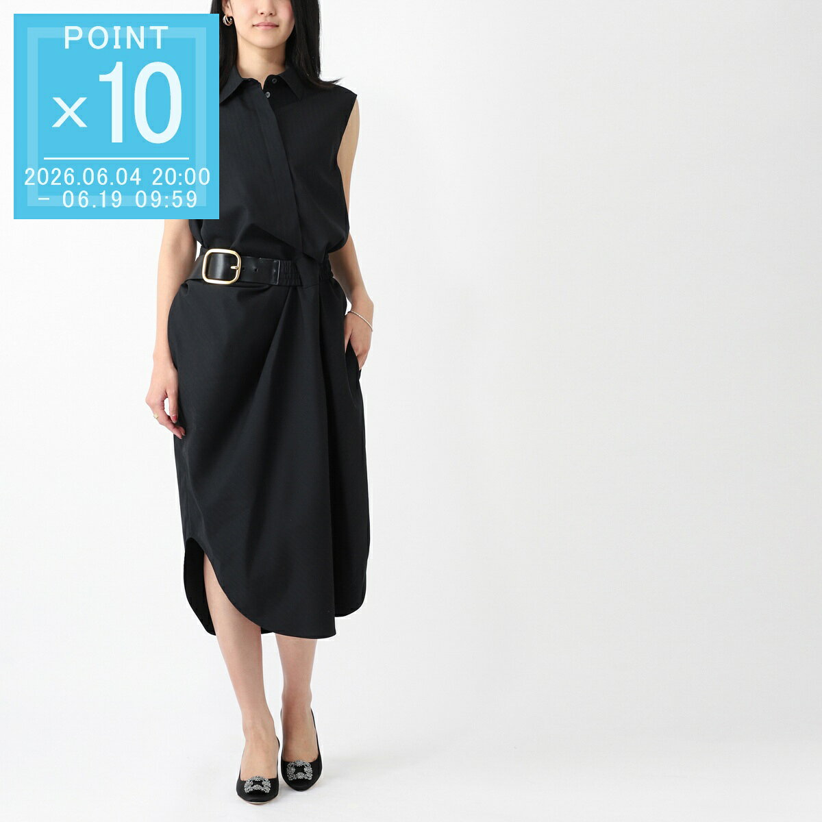 Rakuten - 【6/5限定!当選確率1/2!MAX300%POINT BACK!※要エントリー】【アウトレット】ロエベ LOEWE ワンピース ノースリーブワンピース ブラック レディース s540y09xp4 1100 BELTED DRESS【返品送料無料】