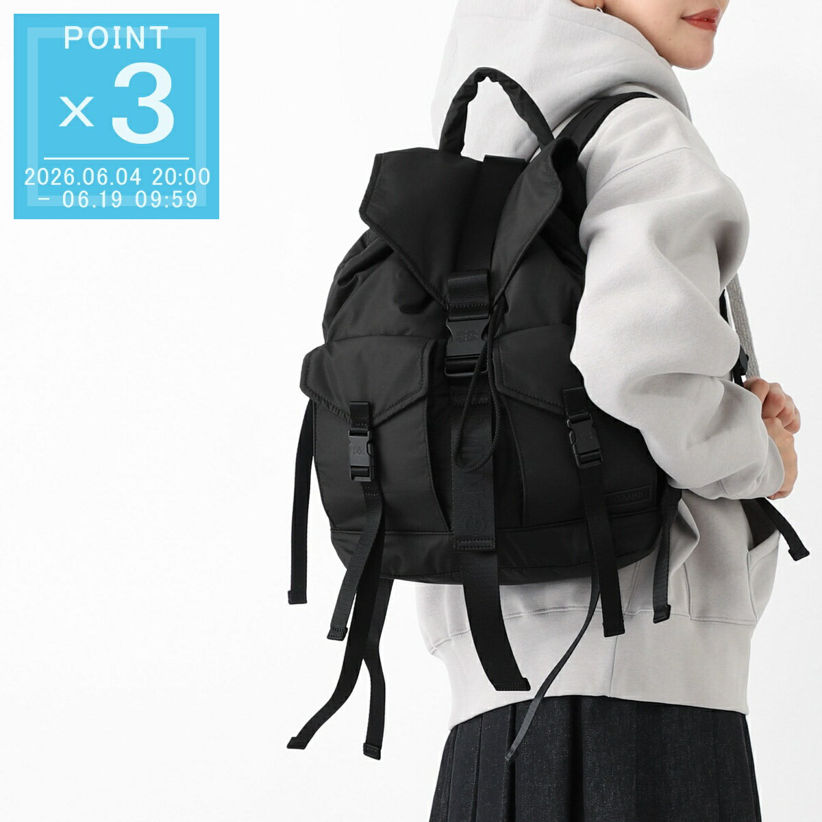 ガニー GANNI バックパック リュックサック ブラック レディース a4755 099 black RECYCLED TECH BACKPACK