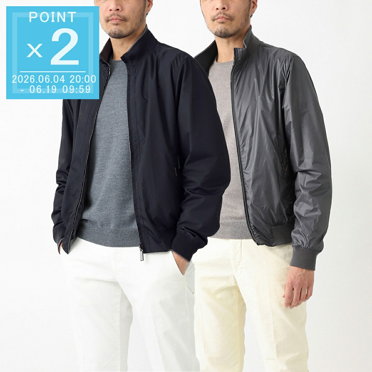乐天商城 - ムーレー MOORER ボンバージャケット リバーシブルジャケット ブルー メンズ 大きいサイズあり axten km blu cloud AXTEN-KM アクステン【返品送料無料】