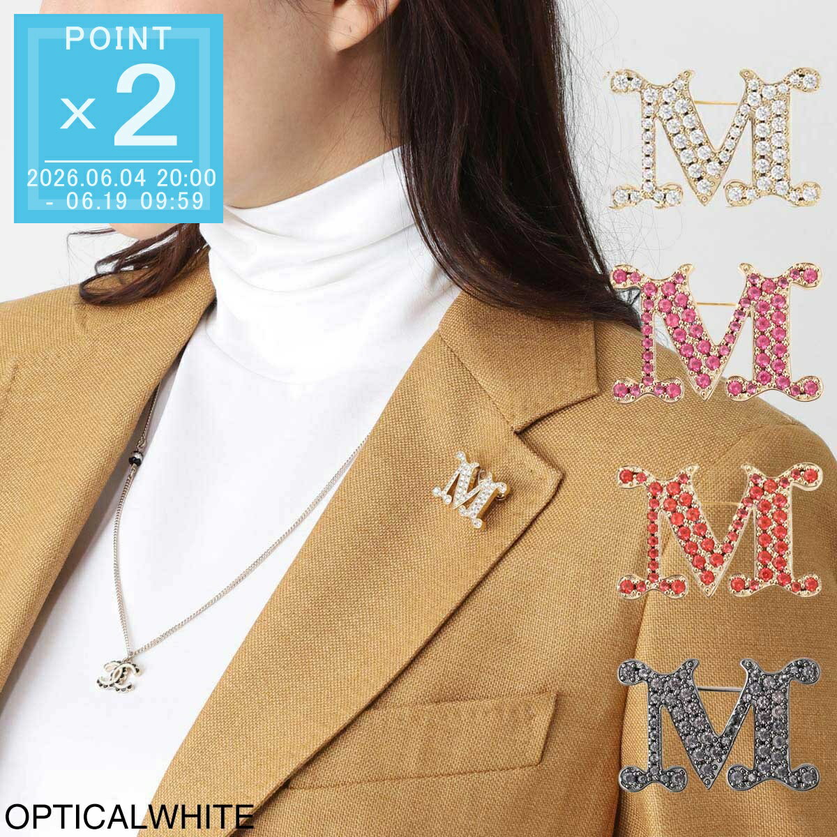 乐天商城 - マックスマーラ Max Mara ブローチ レディース mxafacella 2614751021600 001 MXAFACELLA ブローチ クリスタル ミニ Mロゴ ピンバッジ【返品送料無料】