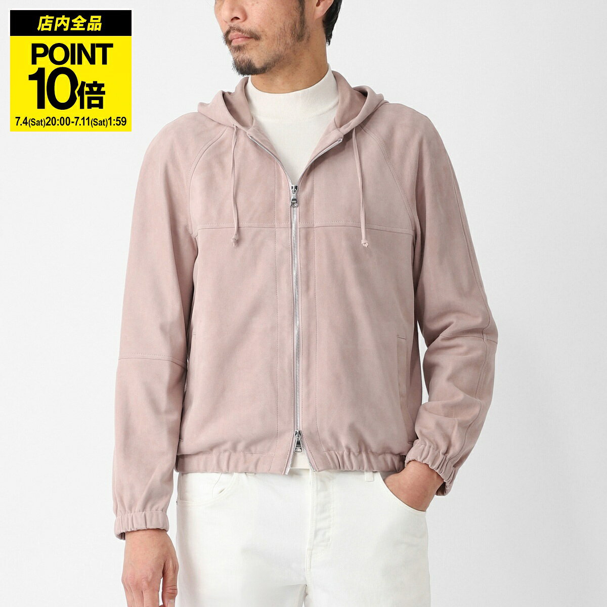 エンメティ EMMETI レザージャケット ジップアップパーカ ピンク メンズ 大きいサイズあり jaydon sfoderata camoscio babyrose JAYDON 