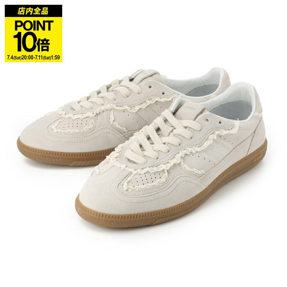 アロハス ALOHAS スニーカー ベージュ レディース 大きいサイズあり s100823 01 crochet cream TB.490 Leather Sneakers スエード クロシェ編みレース ラバーソール ロートップ