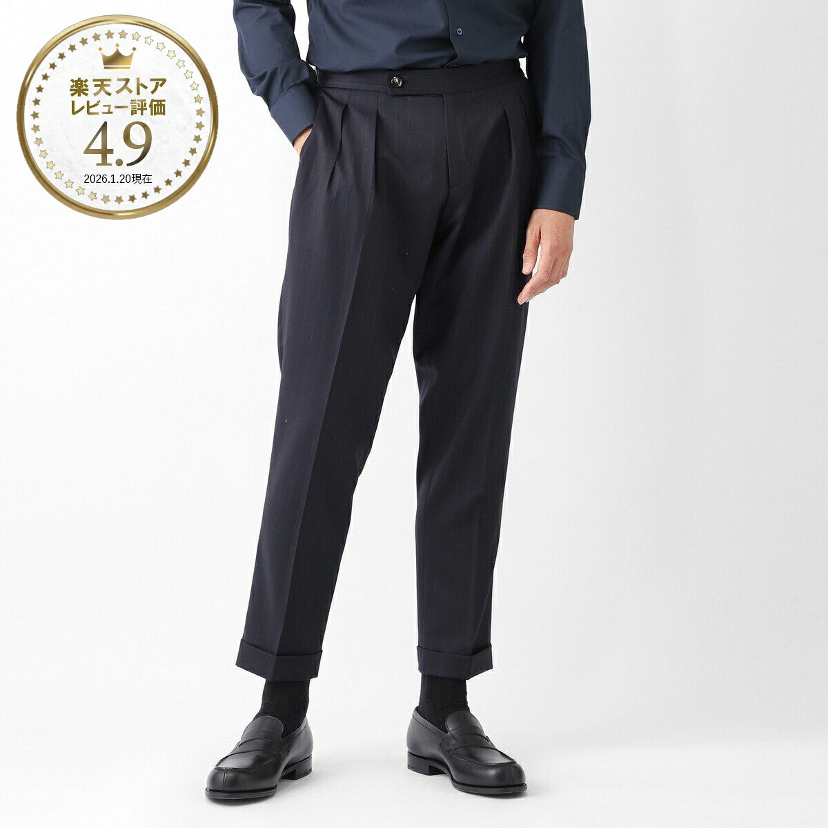 ベルウィッチ BERWICH ツープリーツ スラックス ウールパンツ ブルー メンズ scotch vb1923 navy SCOTCH STRIPED WORSTED WOOL CANONICO
