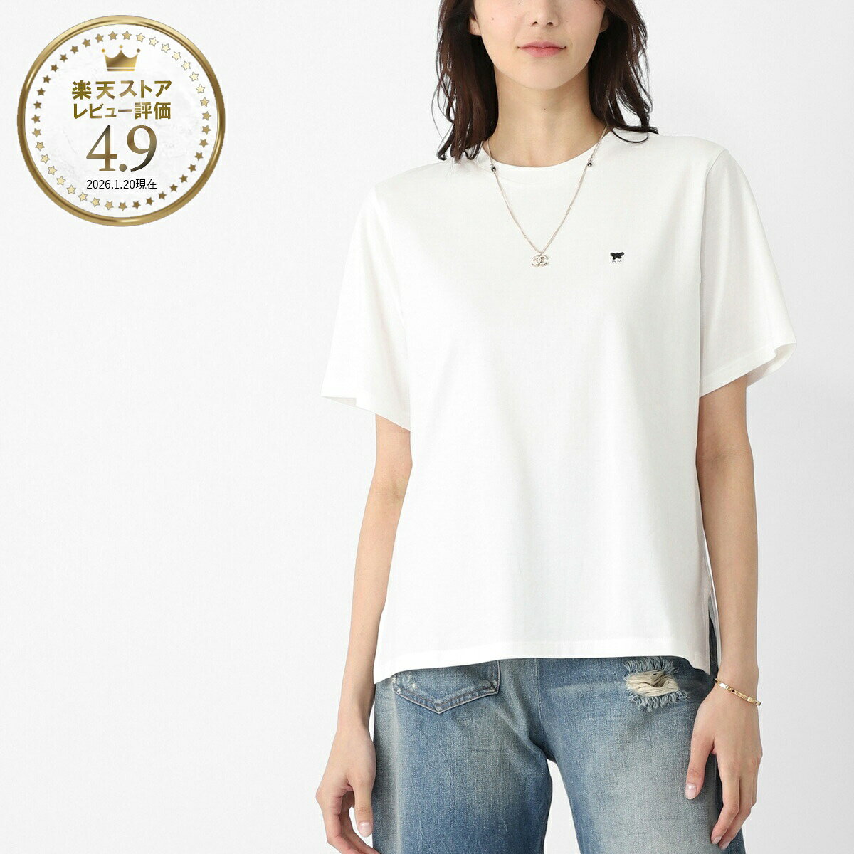 ウィークエンドマックスマーラ WEEKEND Max Mara クルーネックTシャツ ホワイト レディース VENACO ヴェナコ バタフライ 刺繍