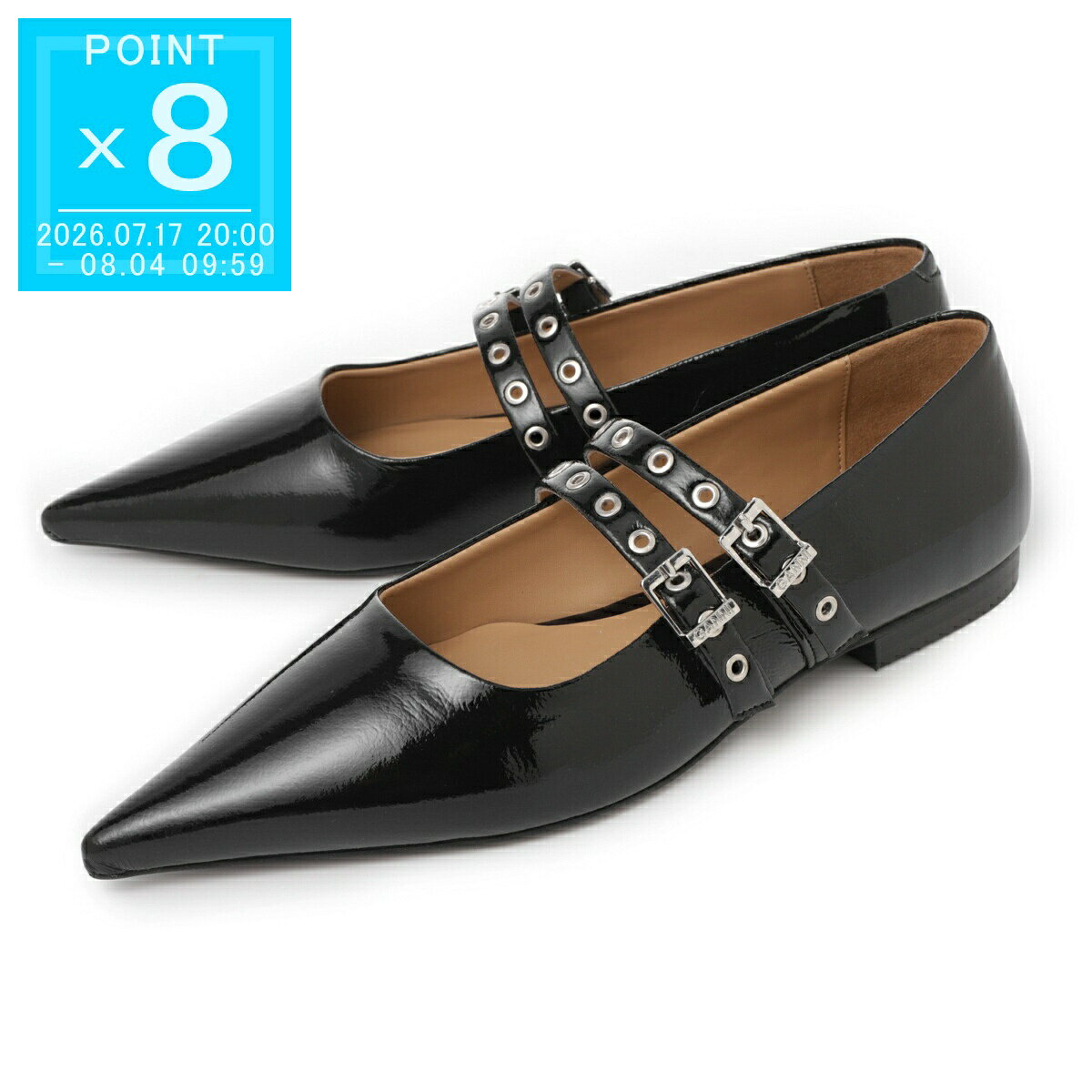ガニー GANNI バレエシューズ メリージェーン ブラック レディース s2508 099 black EYELETS BALLERINAS