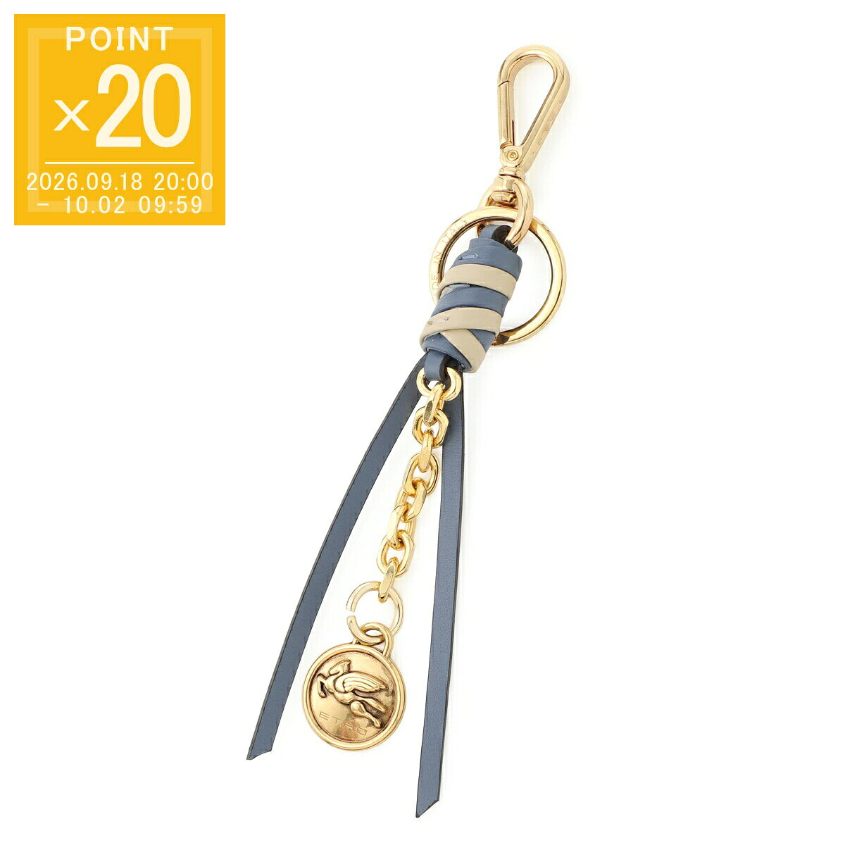 エトロ ETRO キーチャーム バッグチャームMIX ブルー レディース wp2i0049a p440 b0312 LEATHER CHARM WITH CHAIN AND PEGASO COIN ペガソ コイン レザー チャーム【返品送料無料】[2026SS]
