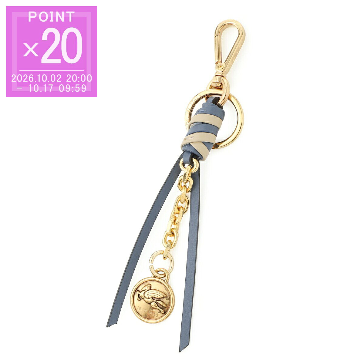 エトロ ETRO キーチャーム バッグチャームMIX ブルー レディース wp2i0049a p440 b0312 LEATHER CHARM WITH CHAIN AND PEGASO COIN ペガソ コイン レザー チャーム【返品送料無料】[2026SS]