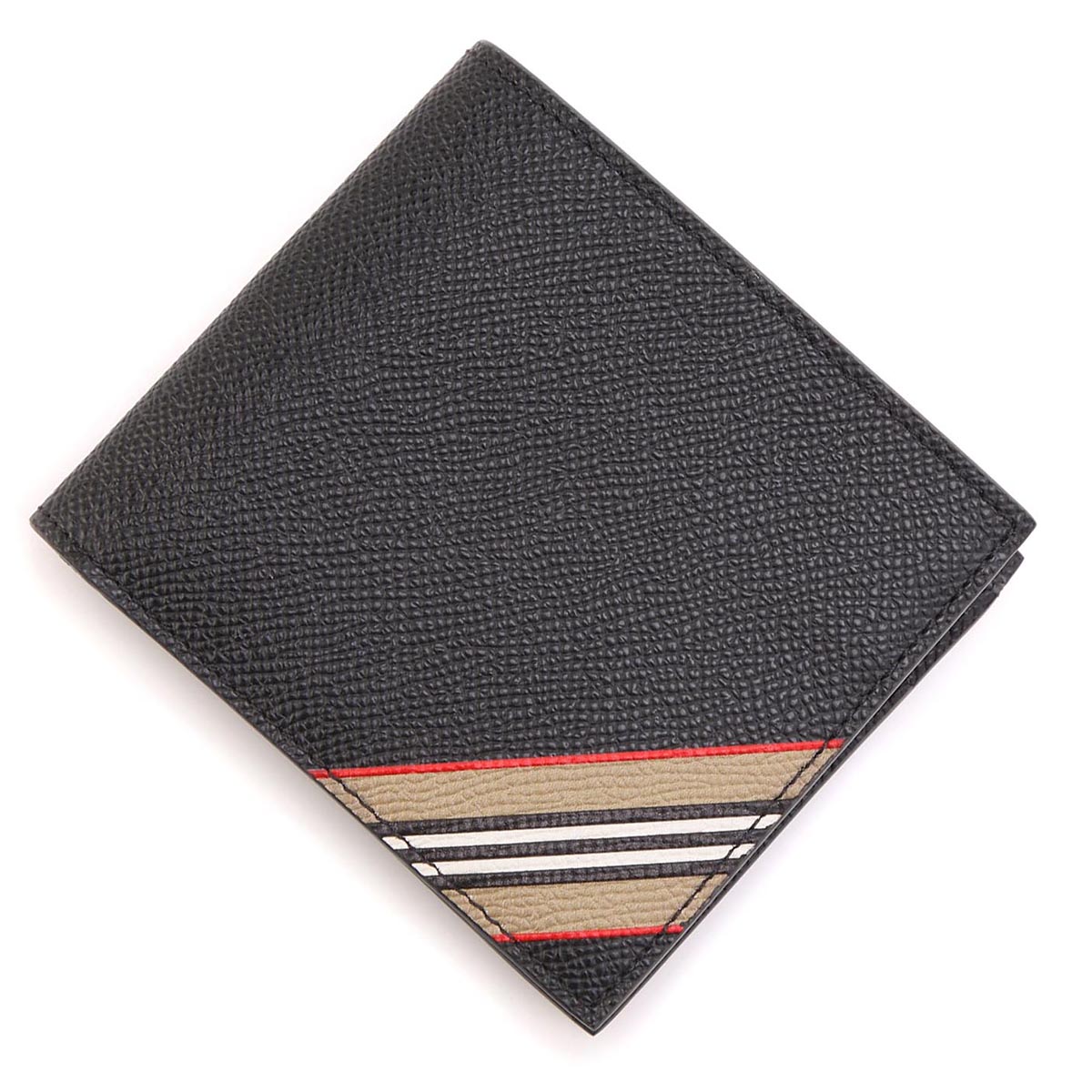 バーバリー BURBERRY 2つ折り財布 小銭入れ付き ブラック メンズ 8033846 black ICON STRIPE LEATHER INTERNATIONAL BIFOLD COIN WALLET【あす楽対応_関東】【返品送料無料】【ラッピング無料】[2022AW]