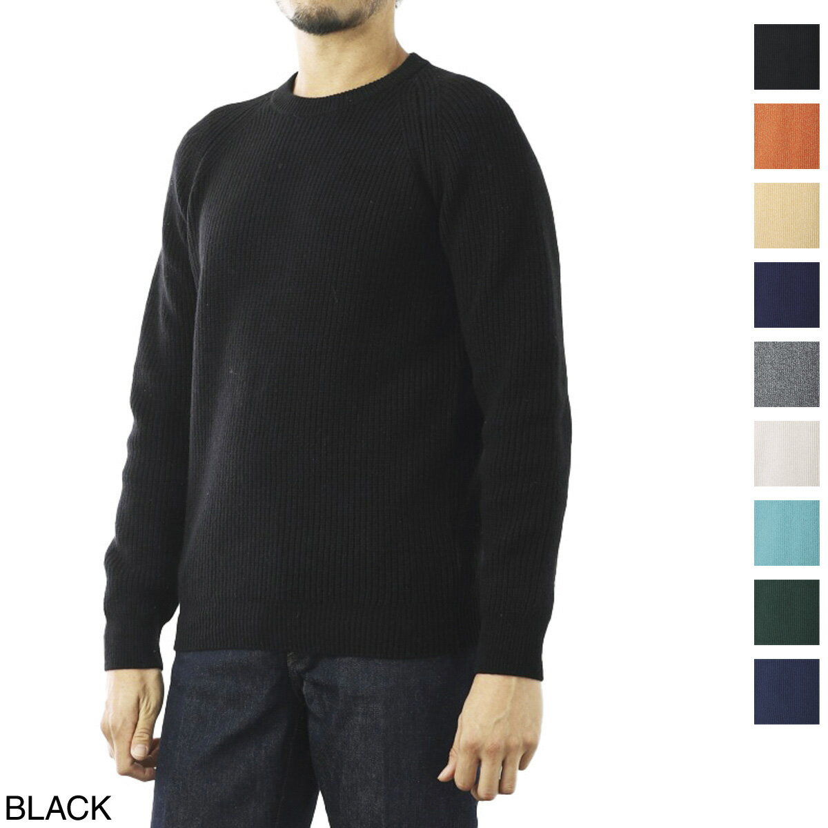 ジョンスメドレー JOHN SMEDLEY クルーネック ニット ラグランスリーブ メンズ upson black UPSON 7ゲージ MODERN FIT【返品送料無料】