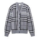 【アウトレット】バーバリー BURBERRY カーディガン グレー 8058744 flintmelange CHECK AND STRIPE WOOL JACQUARD CARDIGAN【返品送料無料】[2022AW]