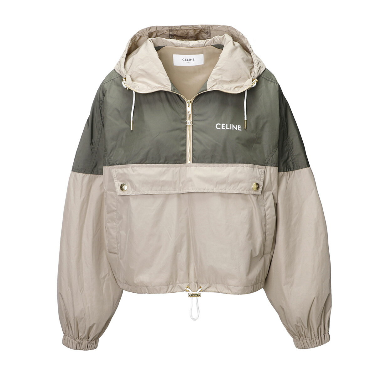 セリーヌ CELINE 中綿入り ハーフジップ プルオーバー ウインドブレーカー ベージュ 2w744 255t 03mb CROPPED WINDBREAKER IN LIGHTWEIGHT NYLON